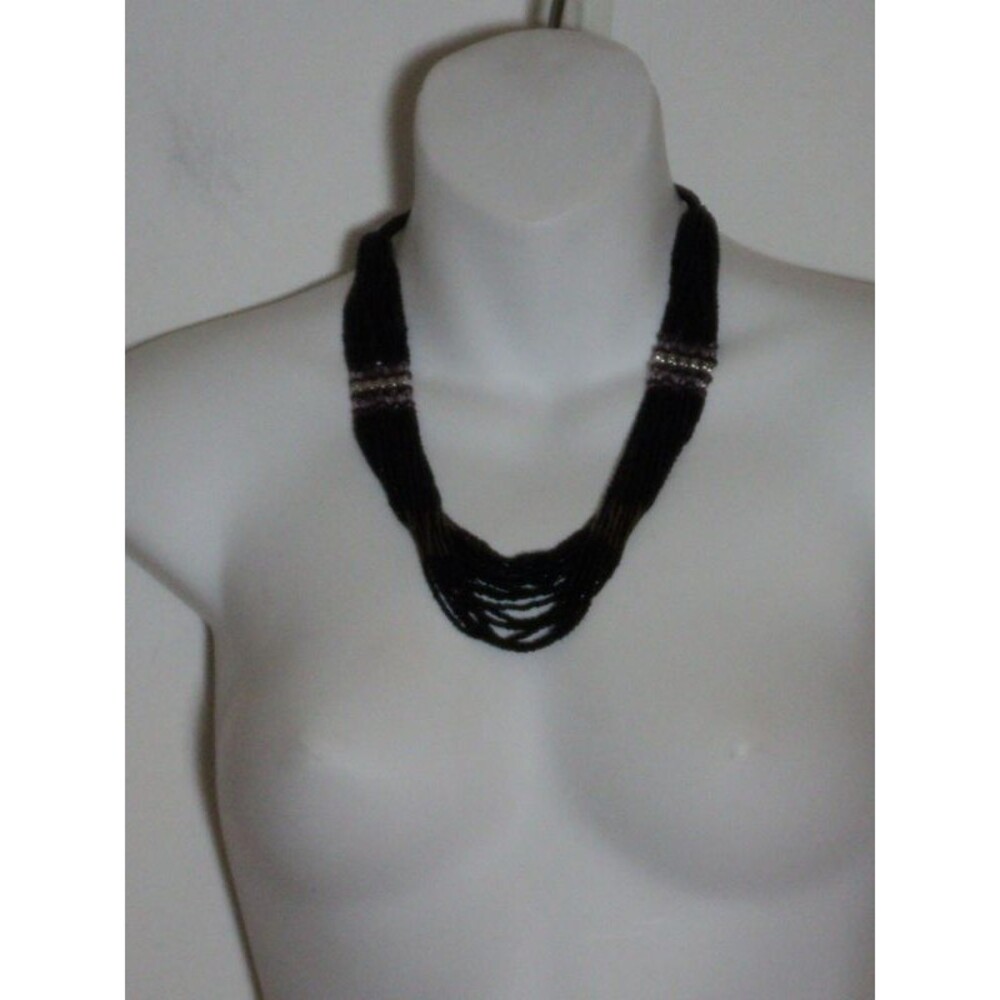 Banana Republic Black Multi Strand Purple Bead Silver Necklace